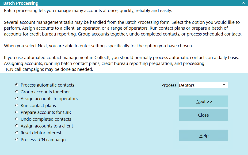 Batch Processing Screen