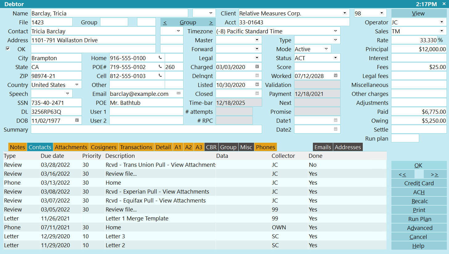 Debtor Screen Image