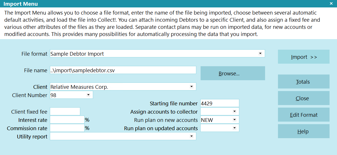 Import Menu