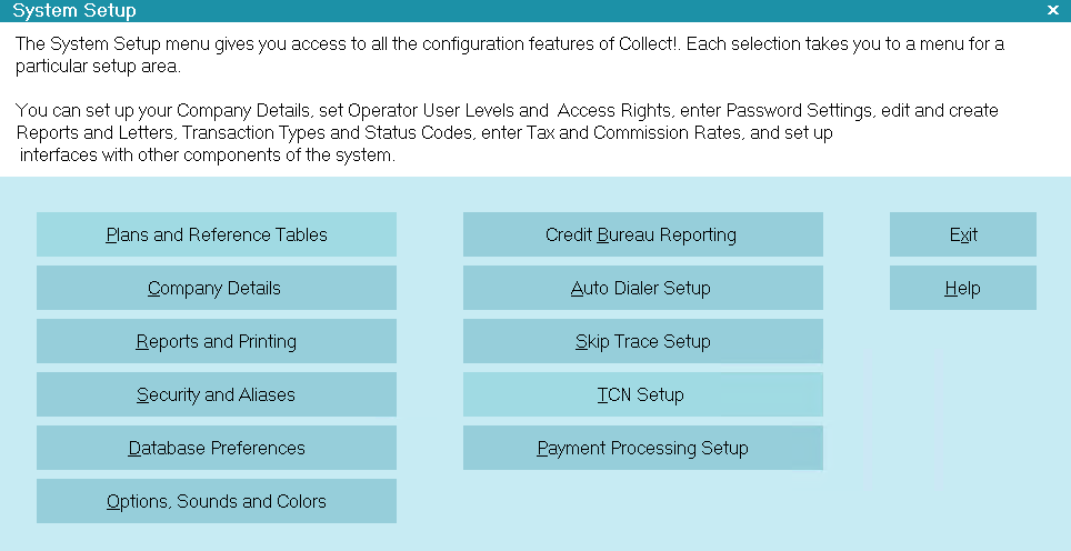 System Setup Screen