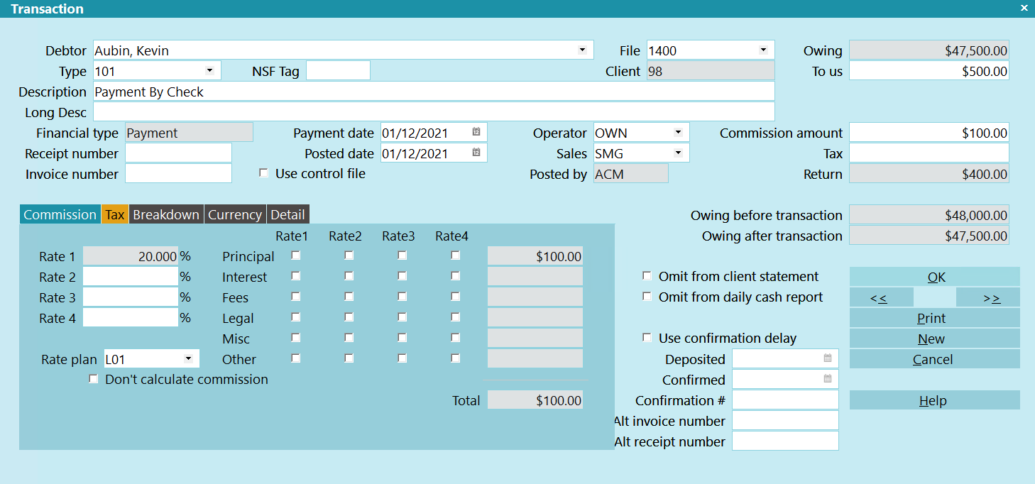 Payment Transaction Screen